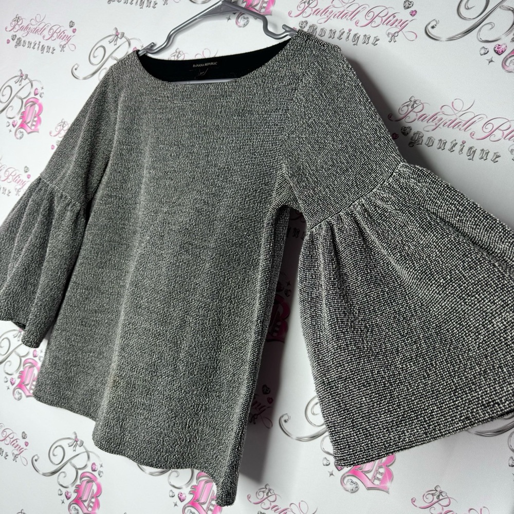 Banana republic top bell bottom hem sleeves flare cute tweed style black white - Picture 2 of 9
